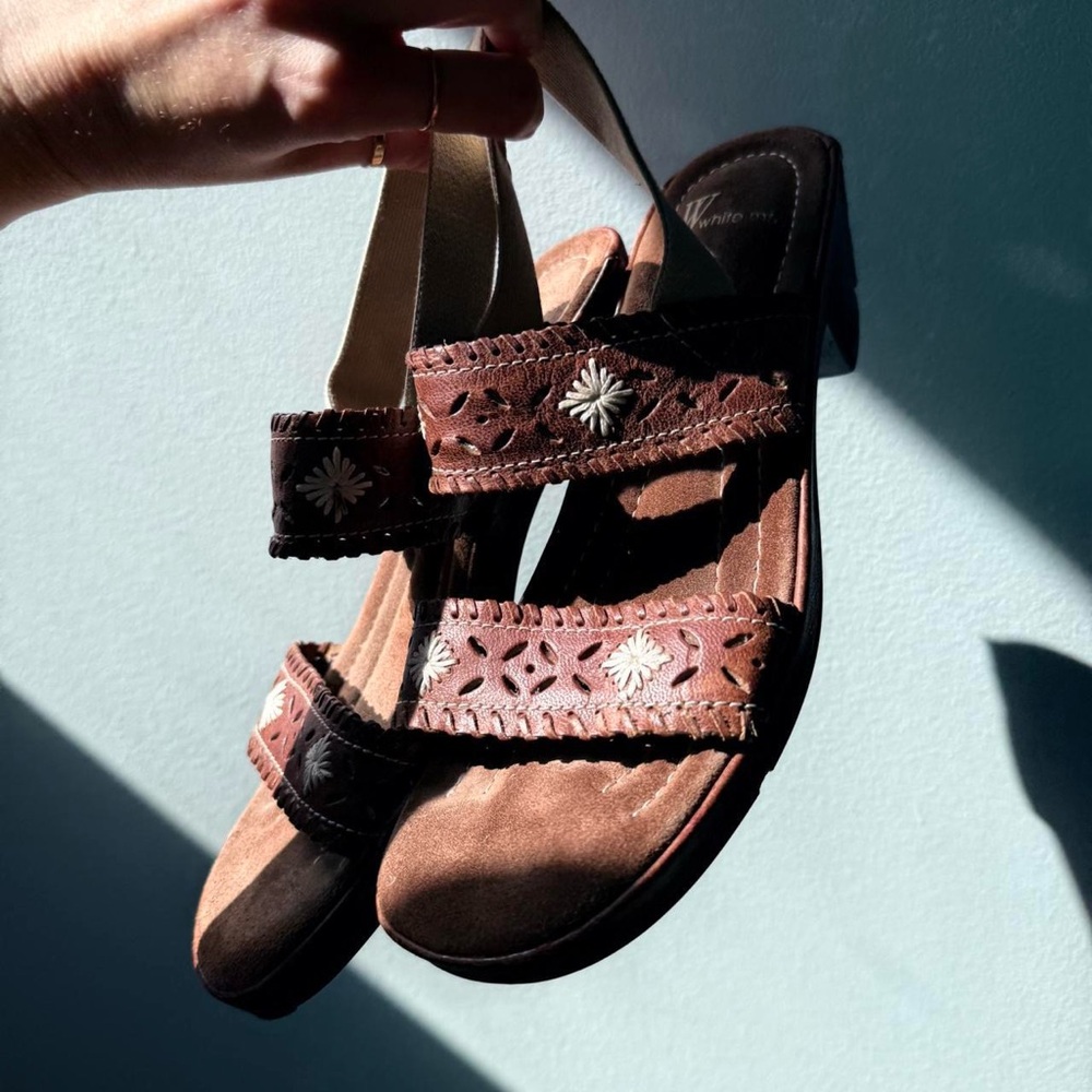 Brown Embroidered Women's Sandals